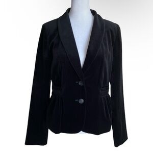 J. Crew Eden Black Velvet Peplum Blazer Two Button Y2K Coquette Holiday Sz 6